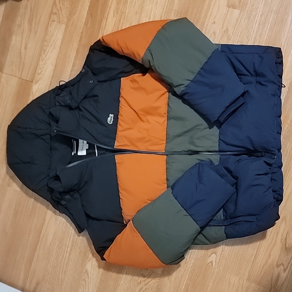Lacoste Men's Detachable Hood multi.color Quilted Puffer Coat